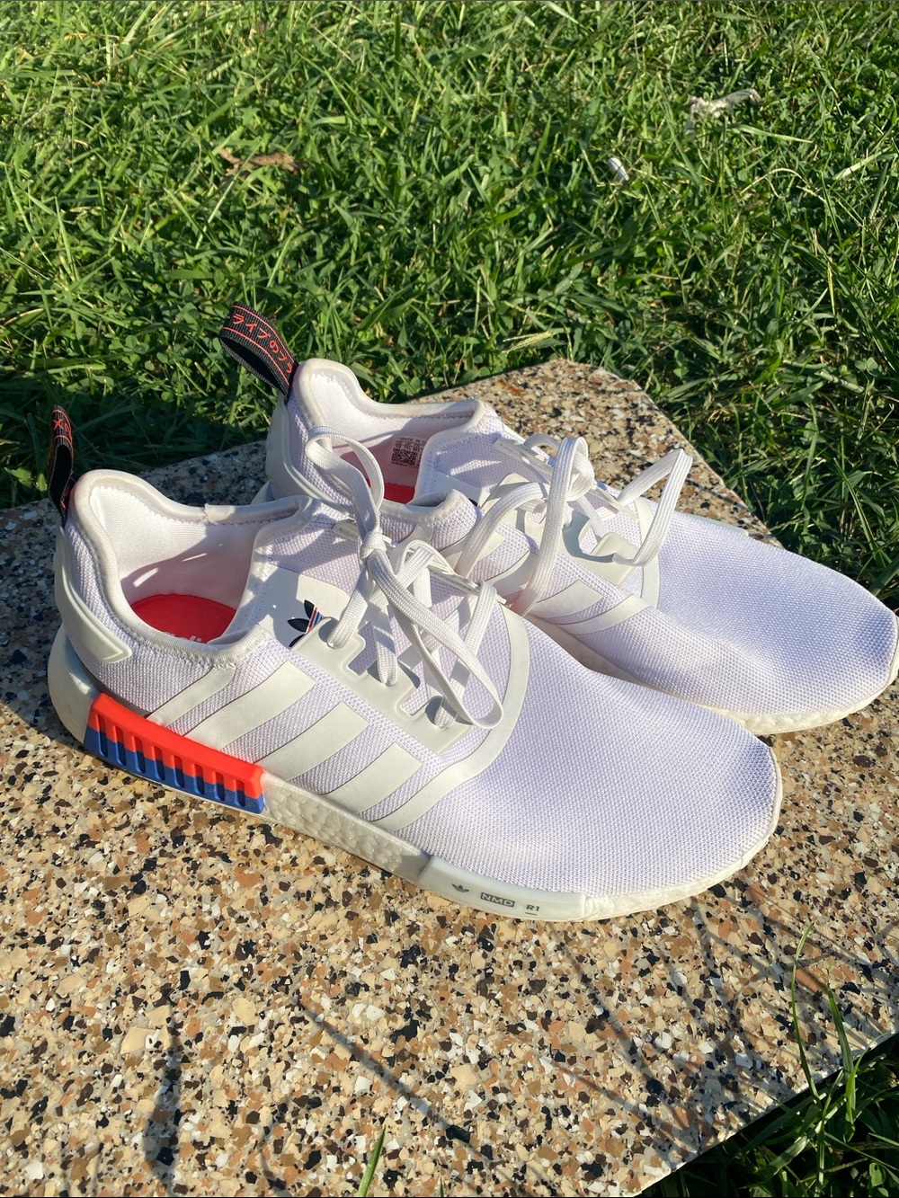 Adidas NMD White Athletic Sneakers with Red & Blue Accents size 12 like new